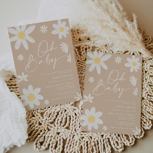 Oh Baby Daisy Beige Baby Shower-inbjudan Inbjudningar