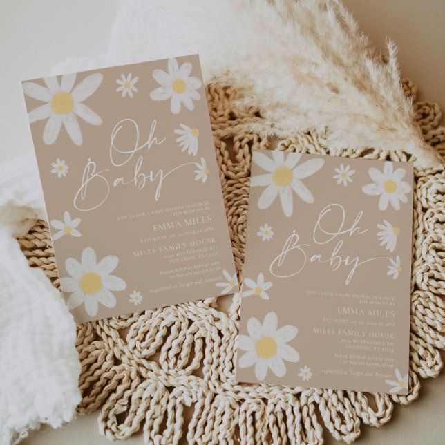 Oh Baby Daisy Beige Baby Shower-inbjudan Inbjudningar (Skapare uppladdad)
