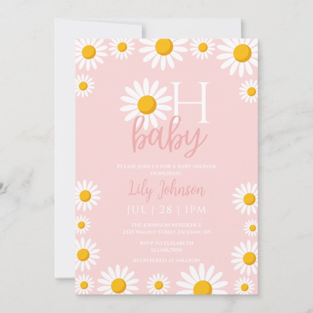 Oh Baby Daisy Rosa Baby Shower Photo QR-kod Inbjudningar (Framsida)