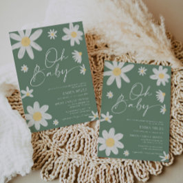 Oh Baby Daisy Sage Grönt Baby Shower-inbjudan Inbjudningar
