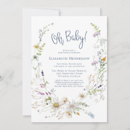 Oh Baby delikat Watercolor Wildblomme Baby Shower Inbjudningar