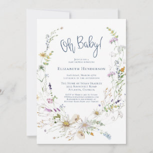 Oh Baby delikat Watercolor Wildblomme Baby Shower Inbjudningar