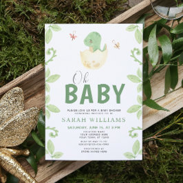 Oh Baby Dinosaur Girl Grönt Watercolor Shower Inbjudningar