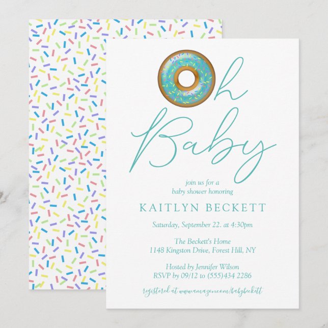 Oh Baby Donut Sprinkle Boys Baby Shower Inbjudningar (Fram/baksida)