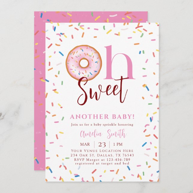 Oh Baby Donut Sprinkle Girl Shower Inbjudningar (Fram/baksida)