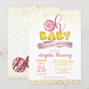 Oh Baby Donuts Guld Glitter Baby Shower-inbjudan t Inbjudningar