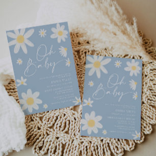 Oh Baby Dusty Blue Daisy Baby Shower-inbjudan Inbjudningar