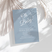 "Oh Baby" Dusty Blue Modern Minimalist Baby Shower