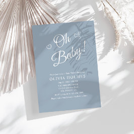 "Oh Baby" Dusty Blue Modern Minimalist Baby Shower Inbjudningar