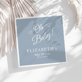 "Oh Baby" Dusty Blue Modern Minimalist Baby Shower Pappersservett