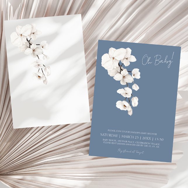 Oh Baby Dusty Blue White Orchids Baby Shower Inbjudningar (Oh Baby Dusty Blue White Orchids Baby Shower Invitation)