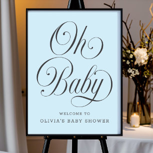 Oh Baby Elegant Blå Pojke Bebis Shower Välkomstsky Poster