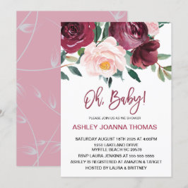 Oh Baby Elegant Burgundy Flowers Baby Shower Inbjudningar
