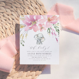 Oh Baby Elegant Rosa Blommigt Elephant Baby Shower Inbjudan Vykort