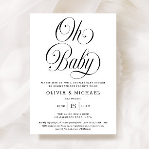 Oh Baby Elegant Script B&W Neutral Bebis Shower Inbjudningar