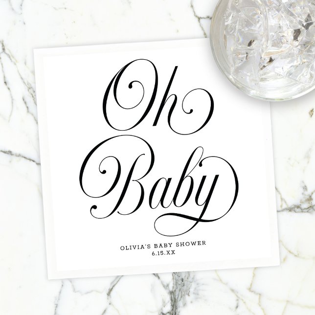 Oh Baby Elegant Script Gender Neutral Baby Shower Pappersservett (Skapare uppladdad)