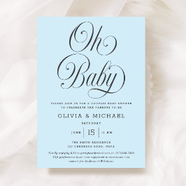 Oh Baby Elegant Script Light Blue Boy Baby Shower Inbjudningar