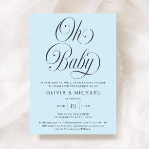 Oh Baby Elegant Script Ljusblå Pojk Bebis Shower Inbjudningar