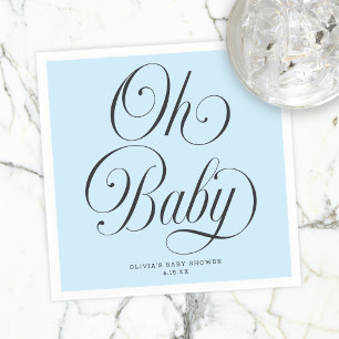 Oh Baby Elegant Script Lt. Blå Pojk Bebis Shower Pappersservett