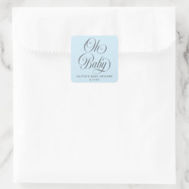 Oh Baby Elegant Script Lt. Blue Baby Shower Favor Fyrkantigt Klistermärke