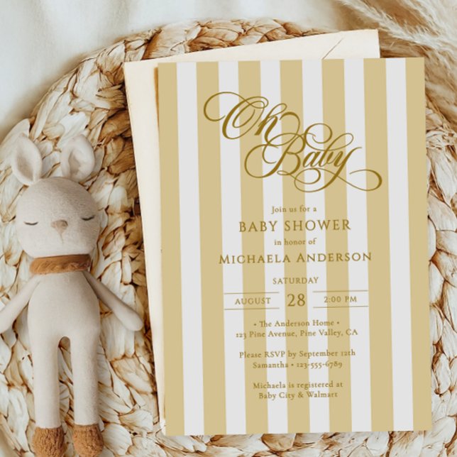 Oh Baby Elegant Script & Rand Baby Shower Inbjudningar (Skapare uppladdad)