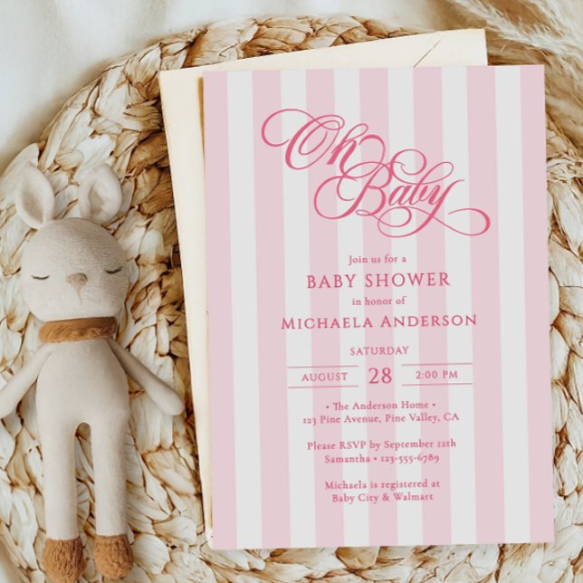Oh Baby Elegant Script & Rand Baby Shower Inbjudningar (Skapare uppladdad)