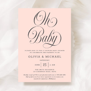 Oh Baby Elegant Script Rosa Baby Baby Shower Inbjudningar