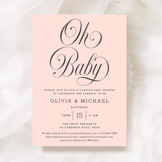 Oh Baby Elegant Script Rosa Baby Baby Shower Inbjudningar (Skapare uppladdad)