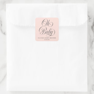 Oh Baby Elegant Script Rosa Baby Shower Förmån Fyrkantigt Klistermärke