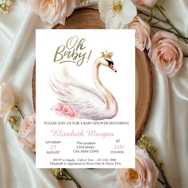 Oh Baby Elegant Svan Krona Blommor Baby Shower Inbjudningar (Skapare uppladdad)