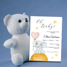 Oh Baby Elephant Balloon Baby Shower-inbjudan Inbjudningar