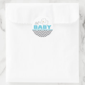 Oh Baby Elephant - Blue Baby Shower Inbjudan Stick Runt Klistermärke
