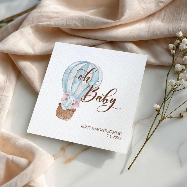 Oh Baby Elephant in Hot Air Balloon Baby Shower Pappersservett (Skapare uppladdad)