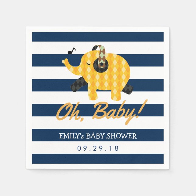 Oh Baby Elephant Navy Blue Rand Baby Shower Pappersservett (Framsidan)