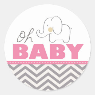 Oh Baby Elephant - Rosa Baby Shower Inbjudan Stick Runt Klistermärke