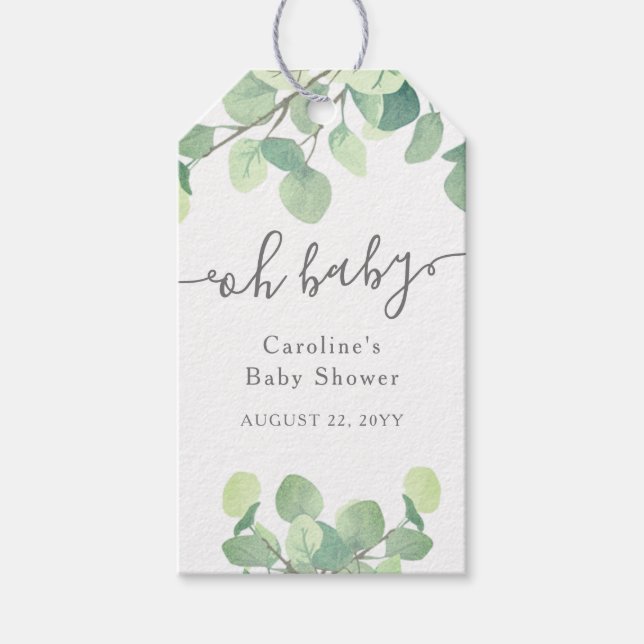 Oh Baby Eucalyptus Baby Shower Favor Gift-Märkre Presentetikett (Framsidan)