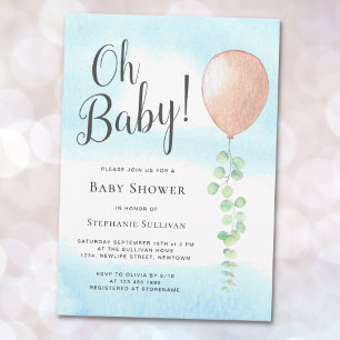 Oh Baby Eucalyptus Balloon Neutralt Baby Shower Inbjudningar