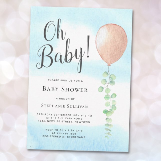 Oh Baby Eucalyptus Balloon Neutralt Baby Shower Inbjudningar (Skapare uppladdad)