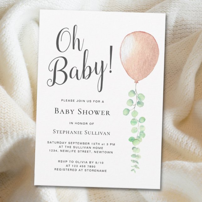 Oh Baby Eucalyptus Balloon Neutralt Baby Shower Inbjudningar (Skapare uppladdad)