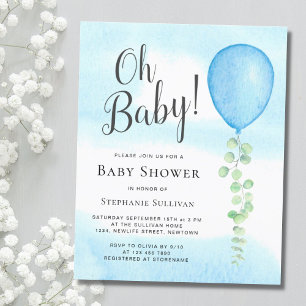Oh Baby Eucalyptus Blue Balloon Baby Shower Inbjudningar