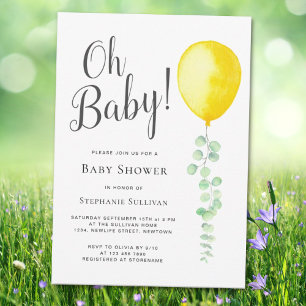 Oh Baby Eucalyptus Gult Balloon Baby Shower Inbjudningar