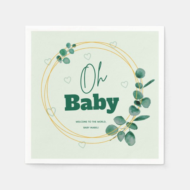 Oh Baby Eucalyptus Leaves Baby Shower Pappersservett (Framsidan)