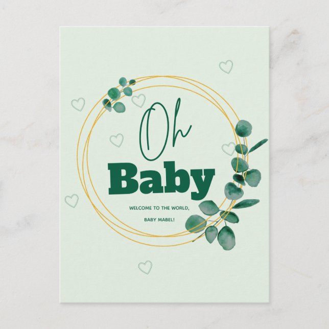 Oh Baby Eucalyptus Leaves  Baby Shower Vykort (Framsida)