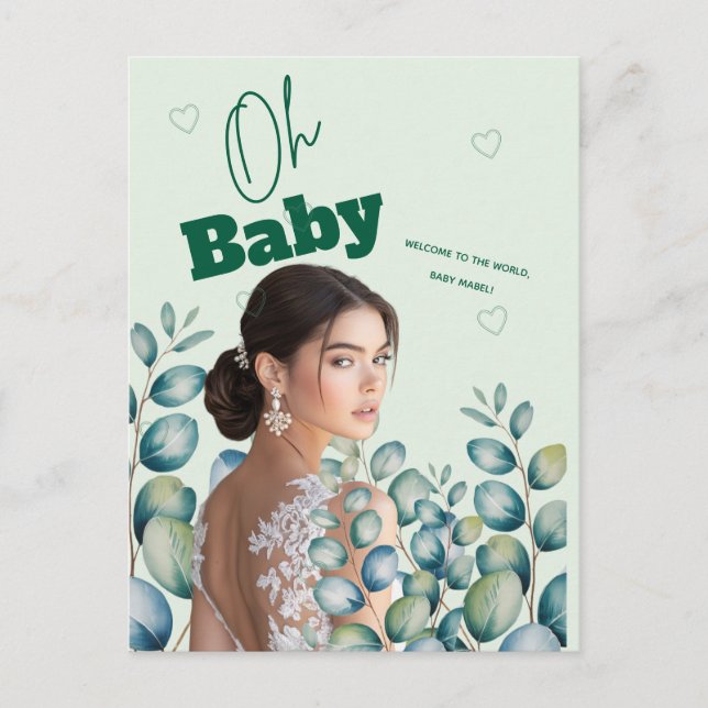 Oh Baby Eucalyptus Leaves  Baby Shower Vykort (Framsida)