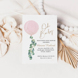 Oh Baby Eucalyptus Rosa Balloon Baby Shower Inbjudningar