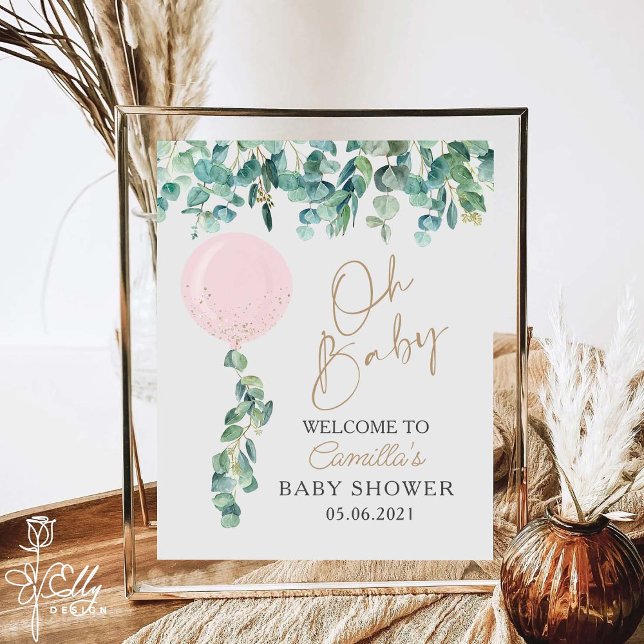 Oh Baby Eucalyptus Rosa Balloon Baby Shower Poster (Skapare uppladdad)