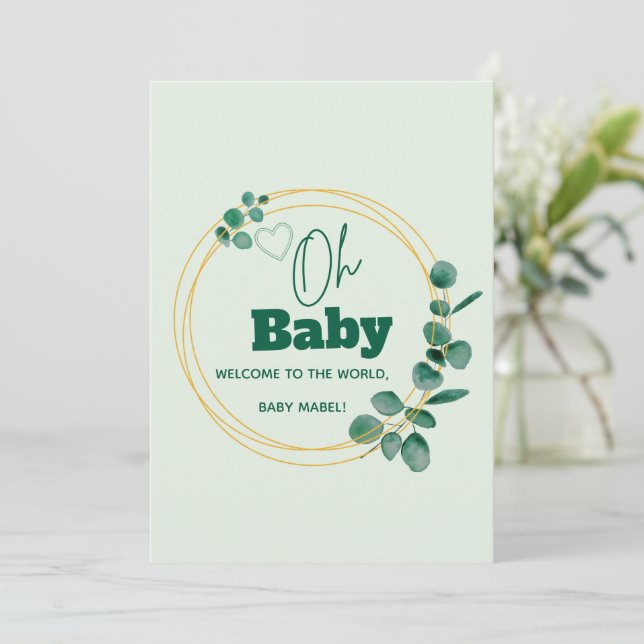 Oh Baby Eukalyptusblad  Baby Shower Inbjudningar (Stående Fram)
