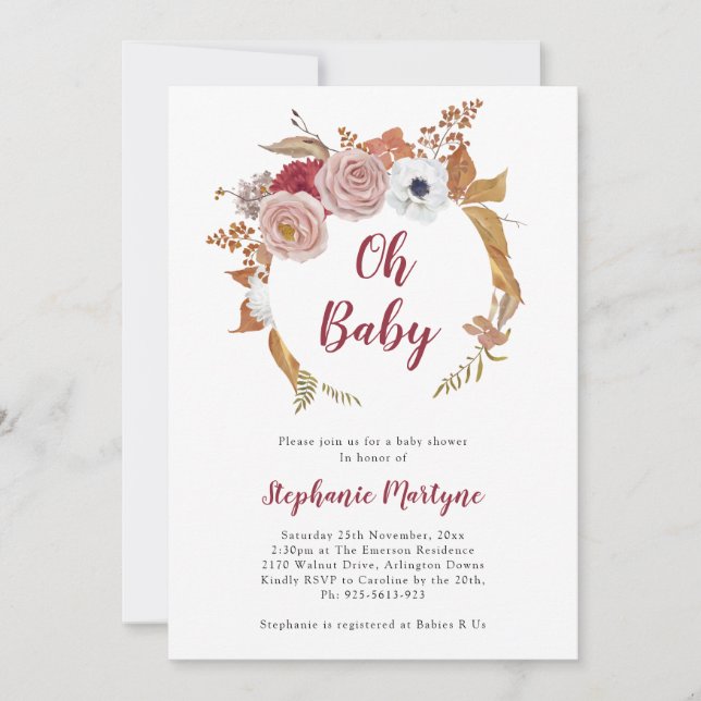 Oh Baby Fall Blommigt Wand Baby Shower Inbjudningar (Framsida)