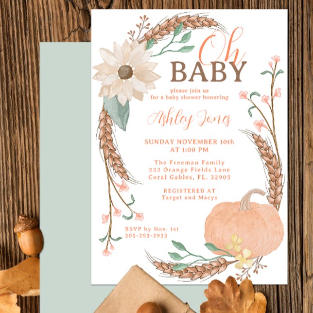 Oh Baby Fall Pumpkin Shower Inbjudan (Oh Baby Pumpkin Baby Shower)