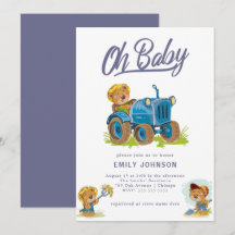 Oh Baby Farm Tractor Baby Shower-inbjudan